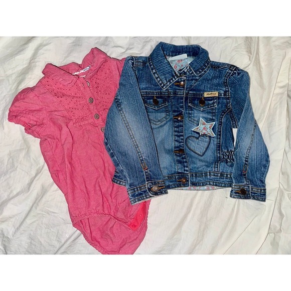 Levi's two piece bundle Jean jacket w/ one piece red snap eyelet top 24M - Picture 1 of 12